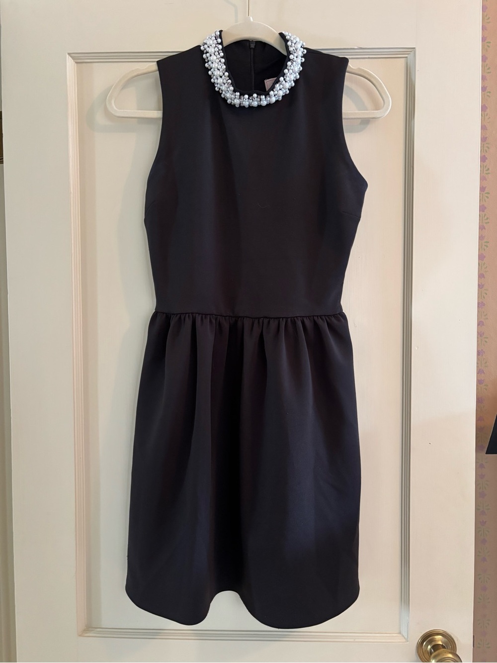 Sleeveless Black Pearl-Embellished Neckline Dress